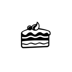 Minimalist Black and White Cake Slice Icon, a Monochrome Treat in a Clean, Simple Composition.