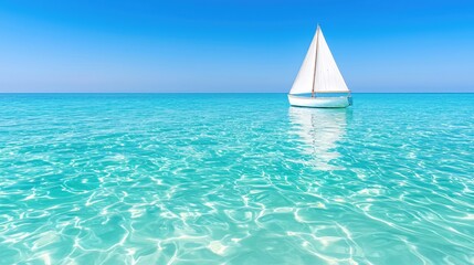 Obraz premium Sailboat on tranquil turquoise ocean, summer day. Travel brochure, website