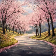 Obraz premium Cherry Blossom Road in Shizuoka Japan Scenic Landscape during Spring Season