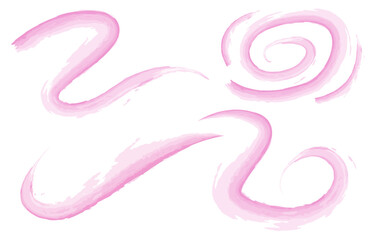 Vector collection of watercolor brush shapes, abstract pink background with swirls