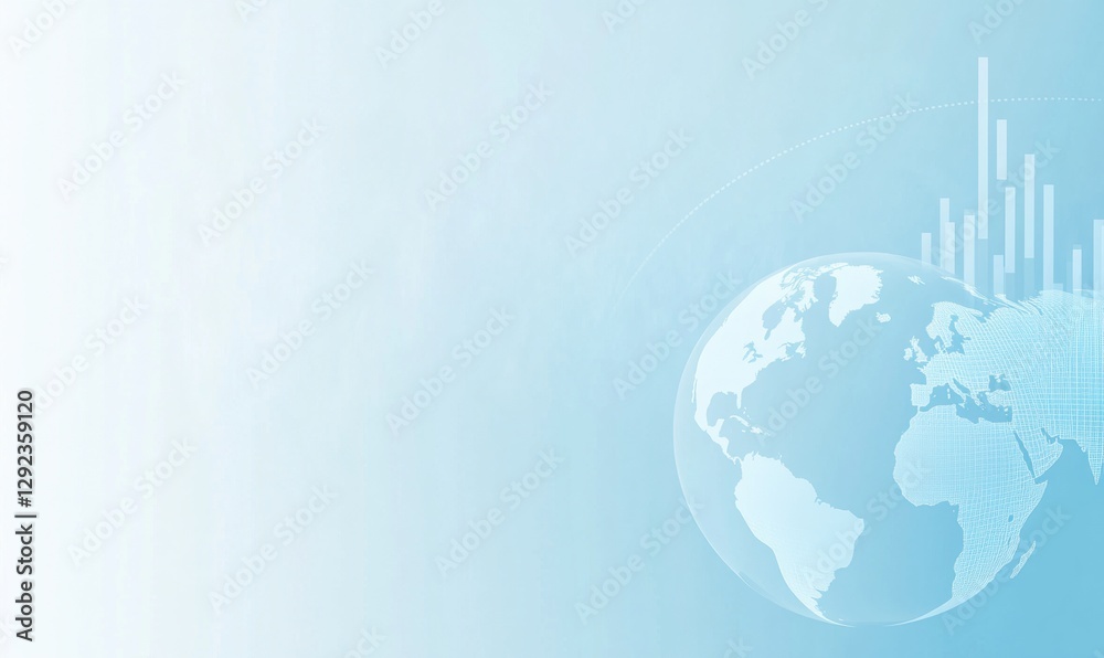 Poster digital background featuring an online global globe and graphs on the right with a light blue gradie