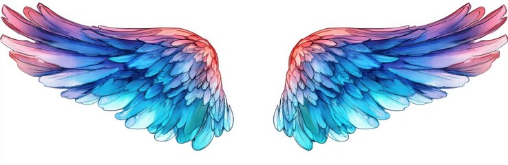 Obraz premium Beautiful angel wings turquoise magenta feathers digital watercolor elegant design