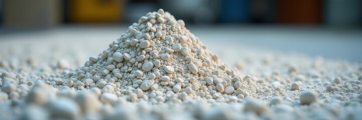 Close-up, dusty white gravel, industrial setting, industrial, close-up