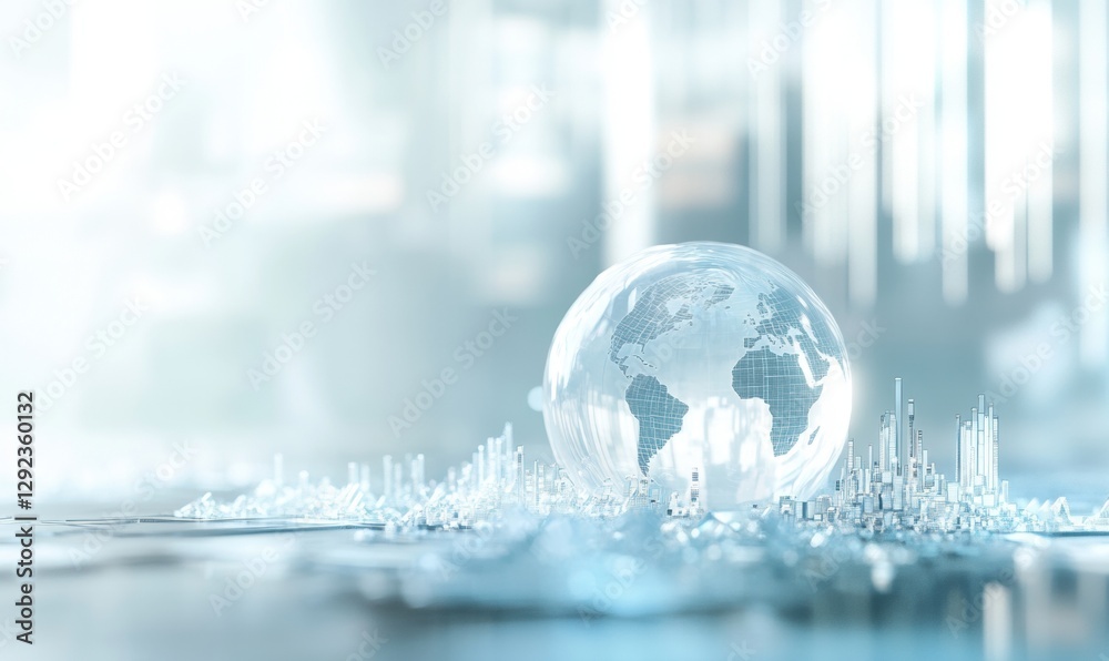 Poster digital background with a globe and graphs light blue gradient background financial data visualizati