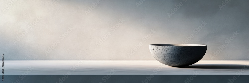 Poster Minimalist bowl on a smooth surface illuminated by soft natural light in a serene indoor setting. Generative AI