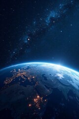 Stunning night view of Earth from space, stars glittering , space exploration, photo, Earth