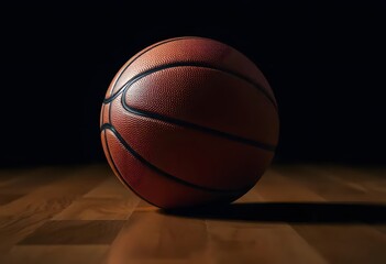 Obraz premium basketball ball on wooden floor with dark background