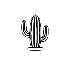Stylized Black and White Cactus Illustration with Vertical Striped Cactus.