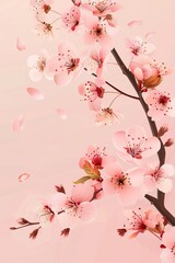 Fototapeta premium Cherry blossom. Sakura. Vector illustration of isolated abstract spring pink cherry blossom twig, flowers, floral frame for poster