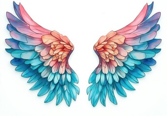 Obraz premium Vibrant Angel Wings in Watercolor Style with Teal and Pink Colors