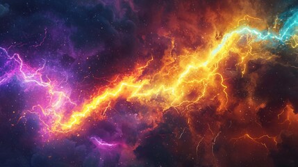 Fototapeta premium Vibrant Electric Lightning Across Dramatic Colorful Cosmic Background