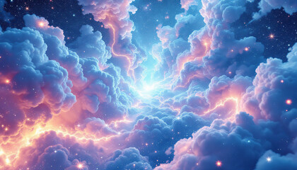 Celestial Cloudscape Dreamlike Night Sky with Lightning