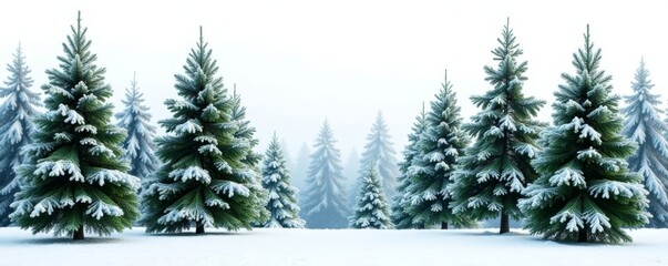 Isolated evergreen Christmas trees, lush foliage, snowy branches , image, flora, needles