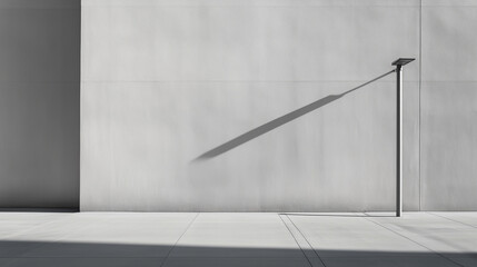 Minimalist urban scene featuring streetlight casting long shadow on concrete wall.