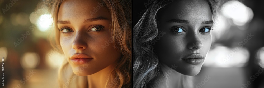 Aufkleber Emotional journey captured in a mood transformation showcasing joy on one side and sadness on the other. Generative AI