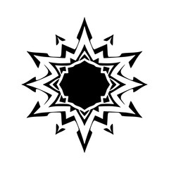 Obraz premium Graphic depiction of a symmetrical starburst, crafted with sharp angles and a central black void against a white background.