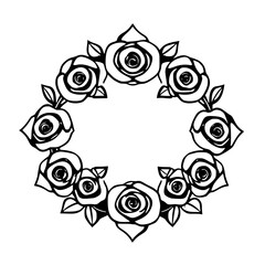 Minimalist Rose Wreath: A Black and White Floral Wreath, Illustrative.