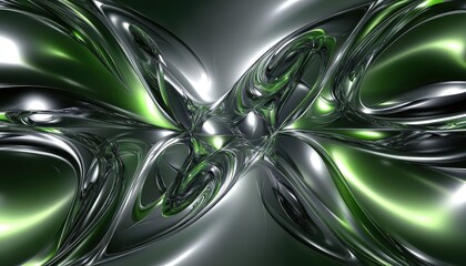 Abstract Green and Silver Metallic Fluid Flow Design