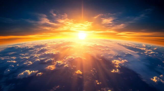 The sun is shining brightly in the sky, casting a warm glow over the clouds