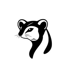 Ferret's Head, minimalistic, black and white, animal, simple, sleek, minimalism style illustration with a ferret.