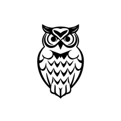A bold, minimalist, monochrome illustration of an owl.