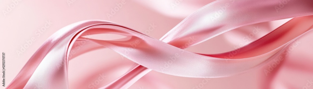 Poster Abstract Pink Ribbon Swirls on Soft Fabric Background. Delicate and Elegant Textured Design with Smooth Curves and Flowing Movement