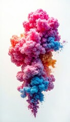 Fototapeta premium Multi-hued powder cloud burst, clean white background, colorful, explosion