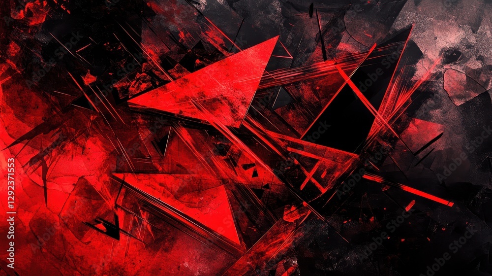 Poster Abstract Red and Black Geometric Design with Sharp Triangles and Intense Texture