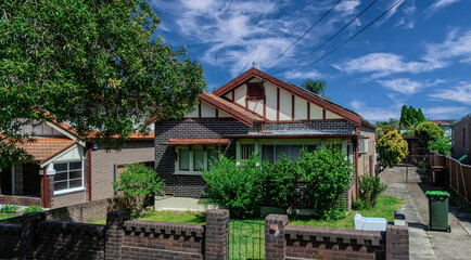 Old Federation Double Brick house in an inner western Sydney Suburb at beautiful colourful sunset NSW Australia