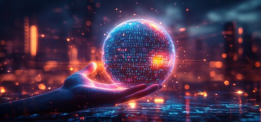 Futuristic Holographic Globe with Quantum Computing Concept in Cyberpunk Style