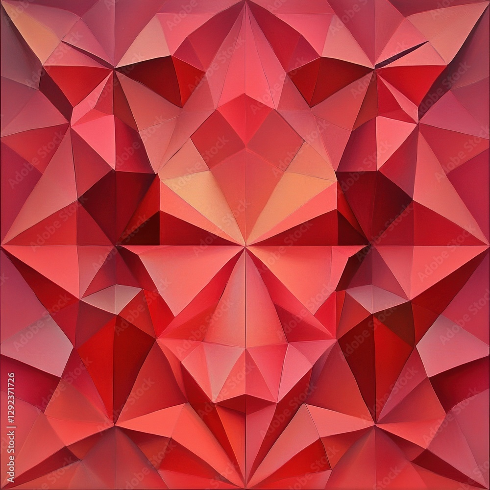 Fototapete Abstract Red Geometric Pattern with Triangular Facets and Gradient Shades