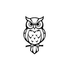 Black & White Owl Illustration: A minimalistic, stylized owl, perched on a branch, rendered in a clean, simple design, set against a white background.