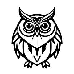 Elegant graphic representation of an owl in a black and white monochrome style.