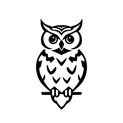 Silhouette of a Black Owl Perched on a Branch, Geometric Style.