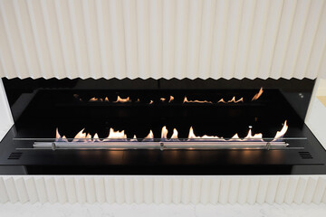 Burning eco bio fireplace close-up