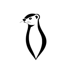 Black and white minimalist stylized ferret profile with a striking, modern illustrative style.
