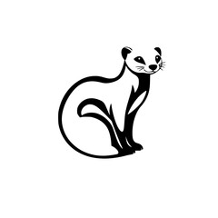 A minimalistic illustration of a stoat, represented with bold black lines on a white background, showcasing a smiling expression.