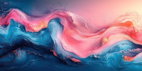Fototapeta premium Vibrant abstract wave design fluid art turquoise pink background dynamic flowing light technology music