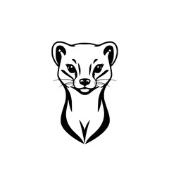 Clean, Minimalist Black & White Graphic of a Weasel: Portrait Style.