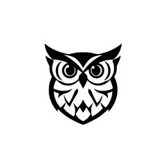 Stylized black and white owl icon with a detailed, geometric design on a white background.