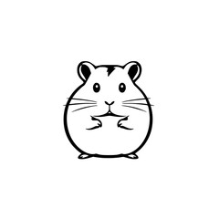 Adorable Cartoon Hamster's Black & White Silhouette Against White Backdrop.