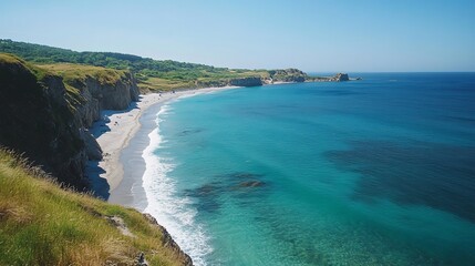 Fototapeta premium Coastal relaxation day scenic beach nature photography serene environment aerial view tranquility concept
