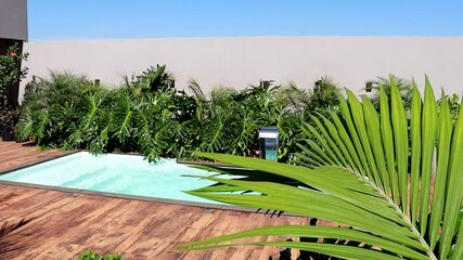 mulher de biquíni em area de lazer no verão 