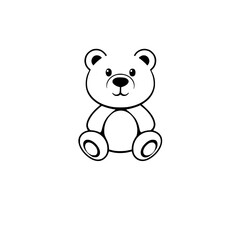 Cute Black and White Cartoon Teddy Bear Isolated on White Background, Minimalist Style
