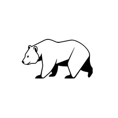 Naklejka premium Minimalist Line Art of a Walking Bear, Black and White Silhouette, Simple Design, Clean, Isolated.