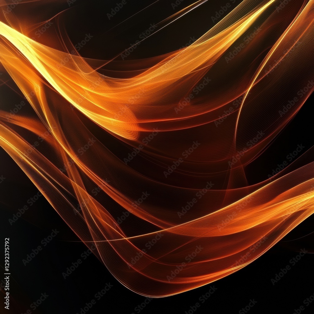 Fototapete Vibrant orange and gold abstract waves flowing in dark background create a stunning visual effect. Generative AI