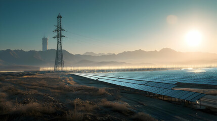 Solar Power Plant in Desert Landscape