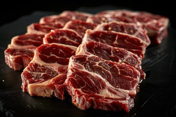 Fototapeta premium Close-up of Raw Marbled Beef Steaks Ready for Grilling