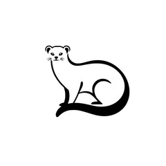 Minimalist Black and White Illustration of a Stoat sitting