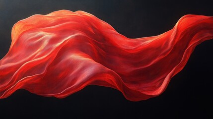 Fototapeta premium Red flag waving in wind with dynamic shadows, hyper-realistic texture, isolated on white background